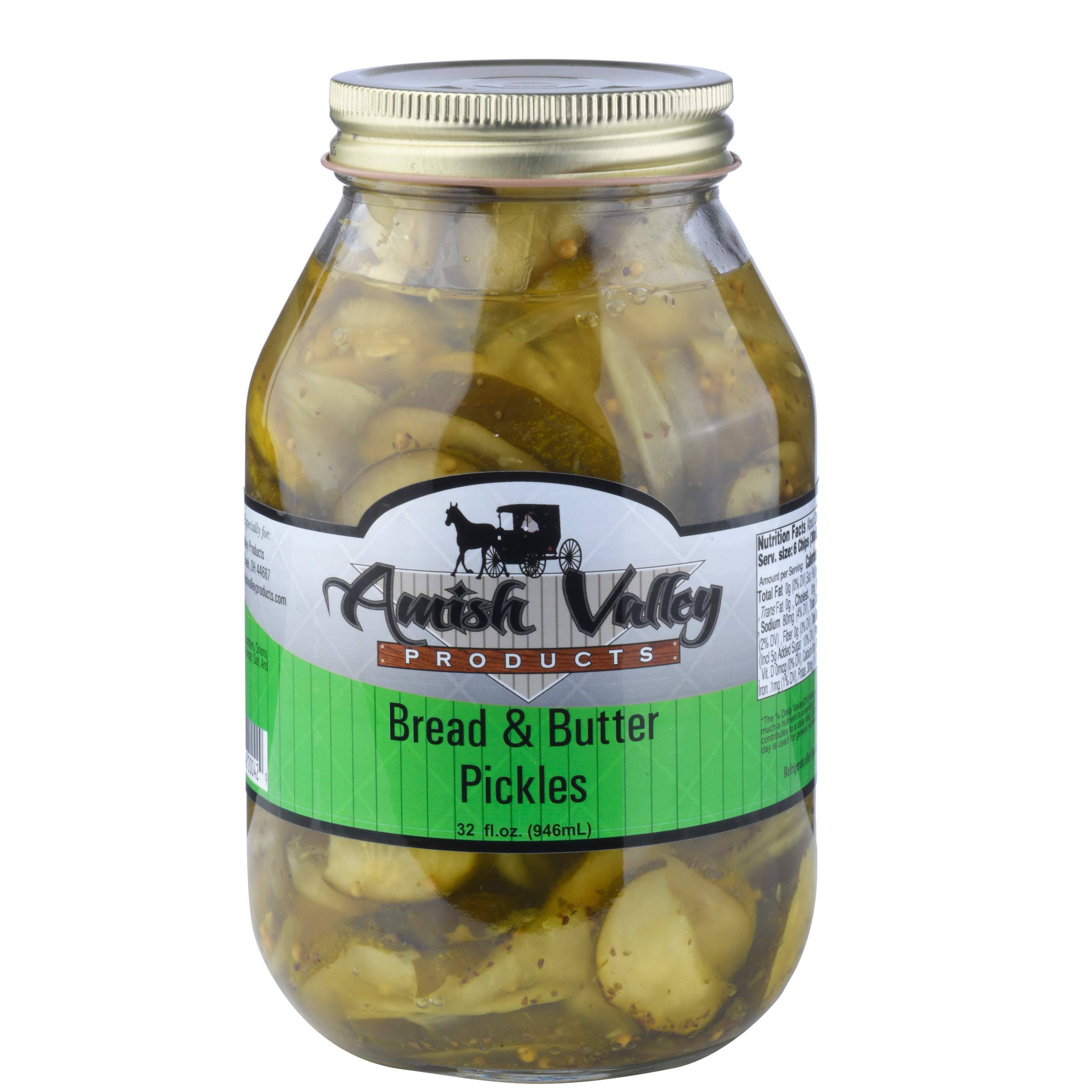 Amish Valley Products Bread and Butter Pickles Glass Quarts All Natural (One qt Jar - 32oz)