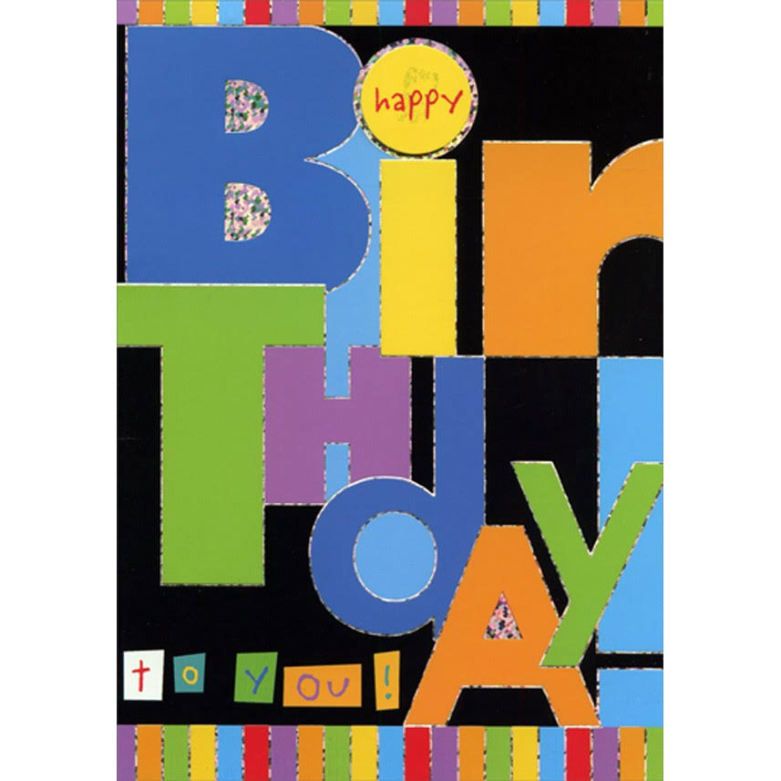 Designer Greetings Colorful Letters on Black with Tip on 3D Circular Banner Hand Decorated Juvenile Birthday Card for Young Child : Kid, Size: 5.25 x