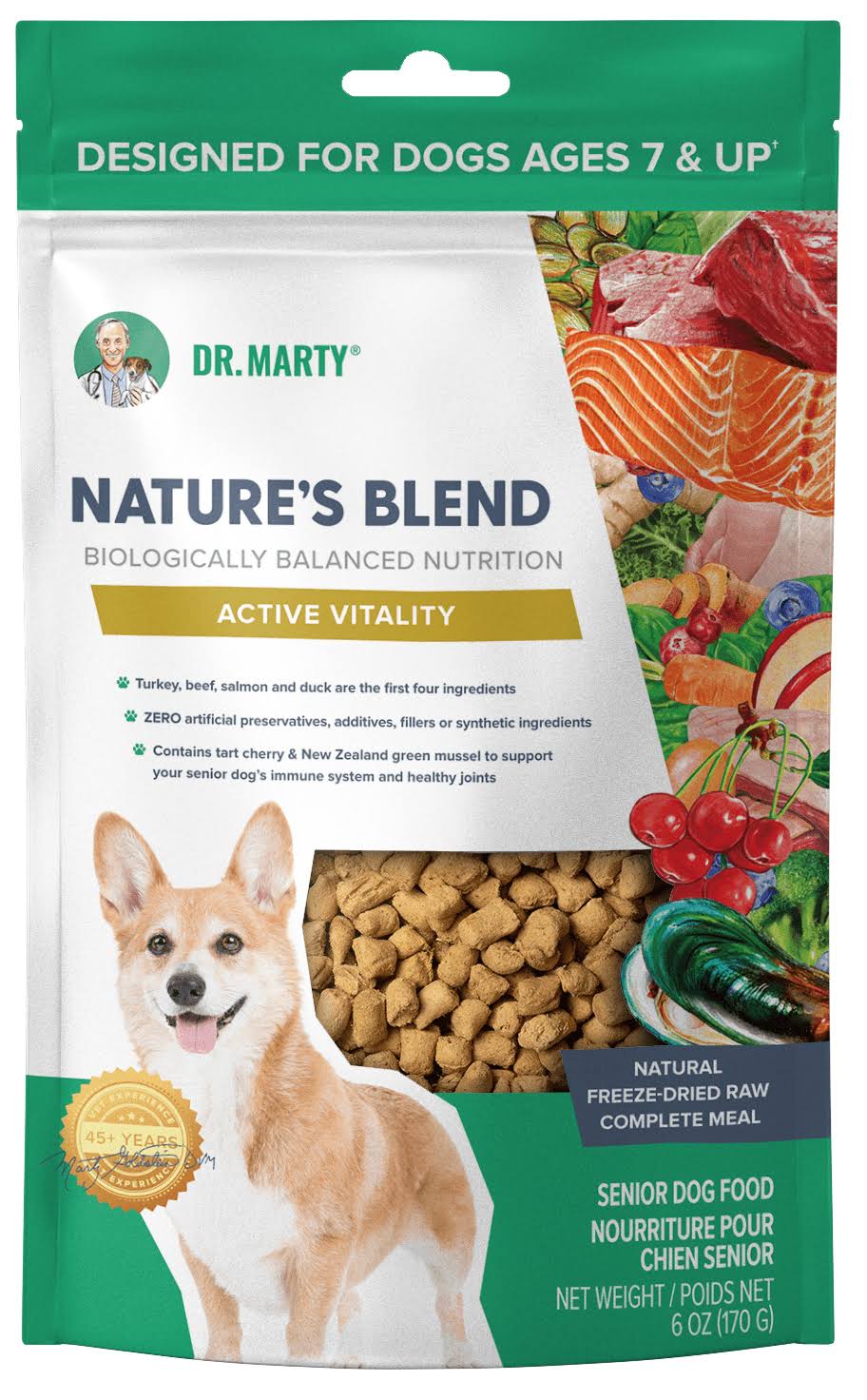 Dr. Marty Nature's Blend Active Vitality for Seniors Freeze-Dried Dog Food - 6 oz. bag