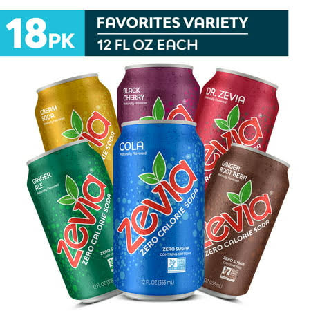 Zevia Zero Calorie, Zero Sugar Soda Pop, Favorites Variety Pack, 12 fl oz, 18 Pack Cans