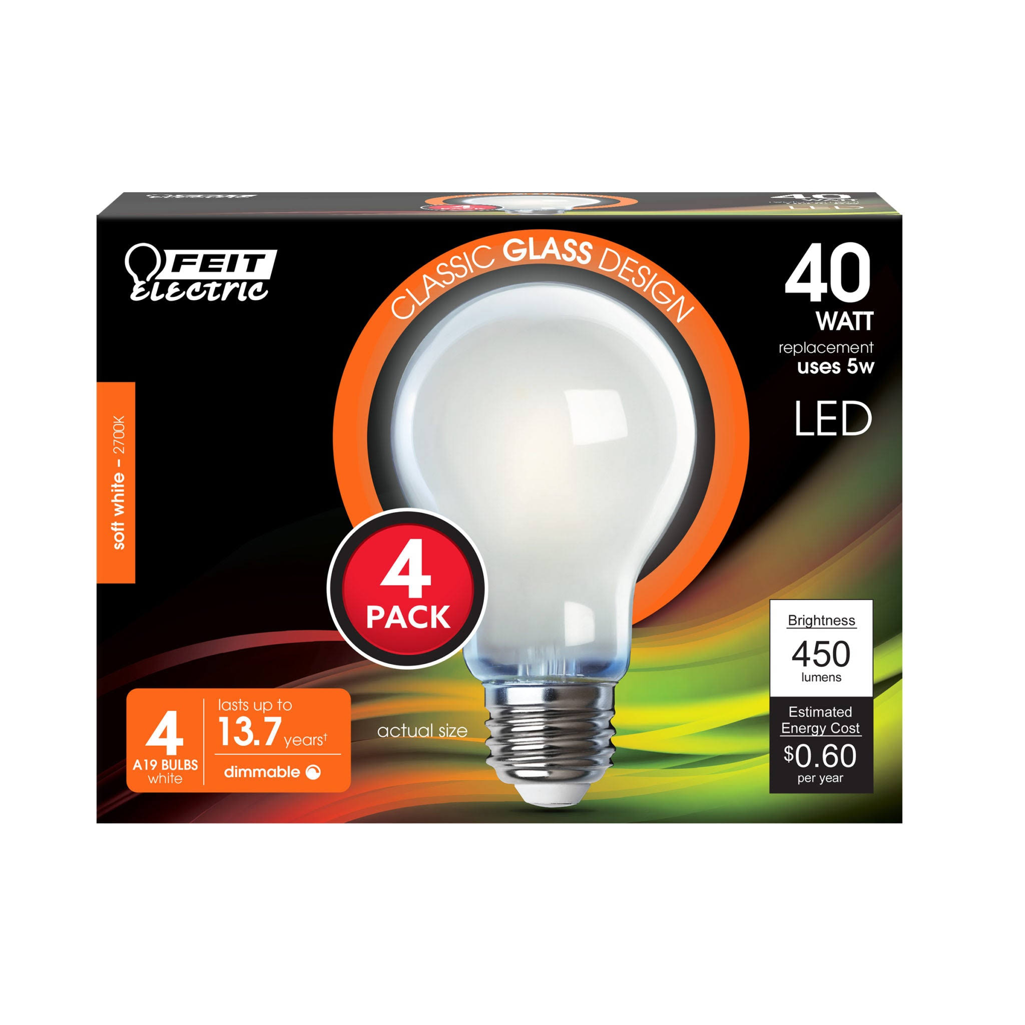 Feit Electric Bulbs, LED, Soft White, 5 Watts, 4 Pack - 4 bulbs