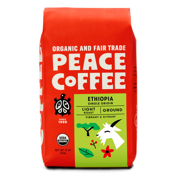 Peace Coffee Light Roast Ethiopia Single Origin Ground Coffee - 12 oz