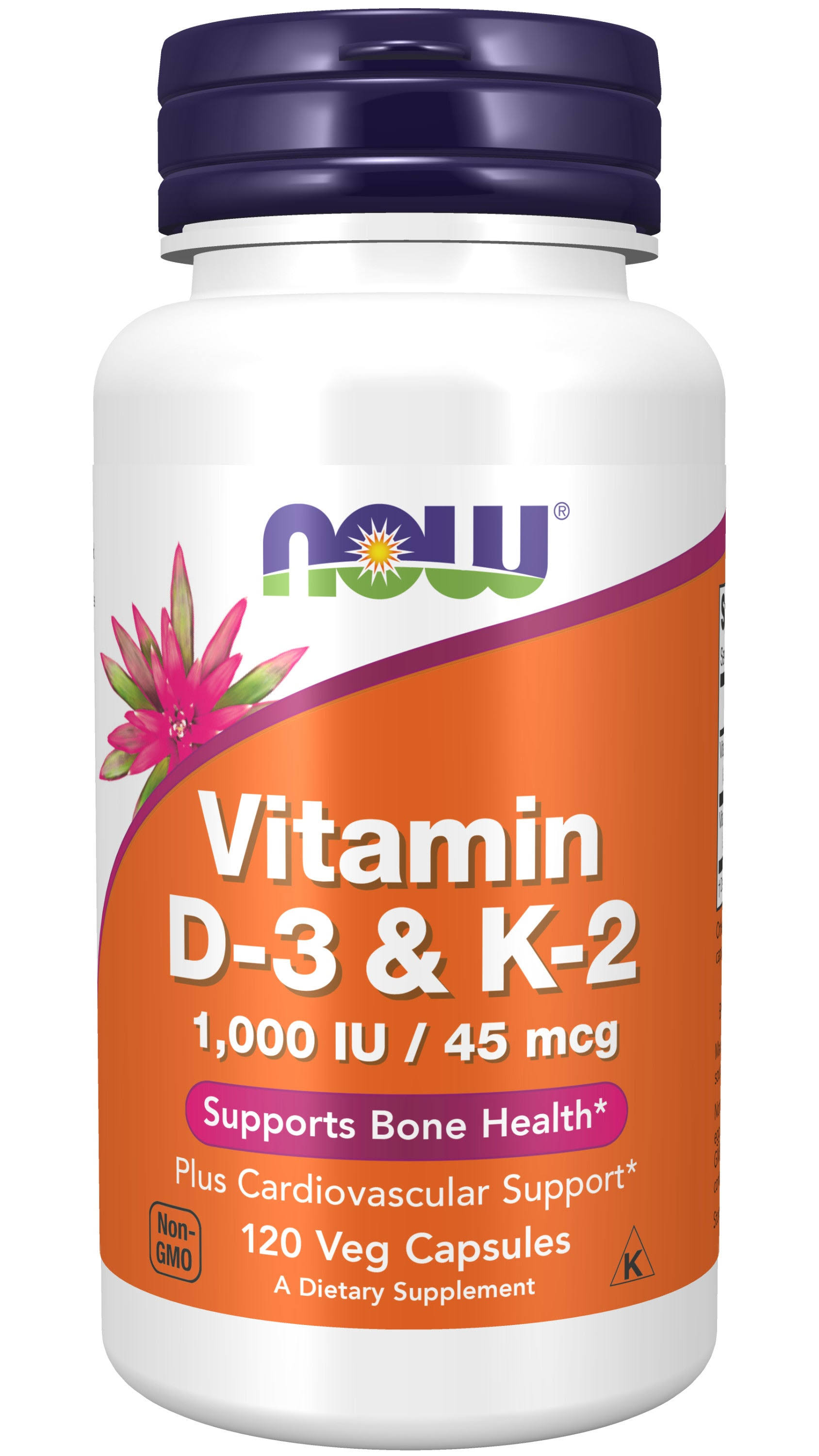 Now Foods Vitamin D-3 and K-2 - 1,0000IU, 45mcg, 120 Veg Capsules