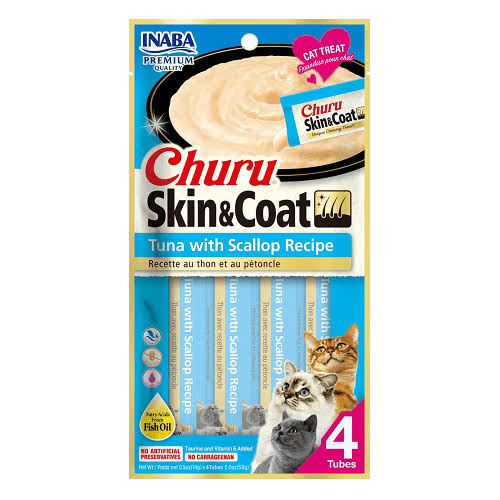 Churu Purée - Cat Treat - Skin & Coat Tuna with Scallop - 14 g x 4 tubes