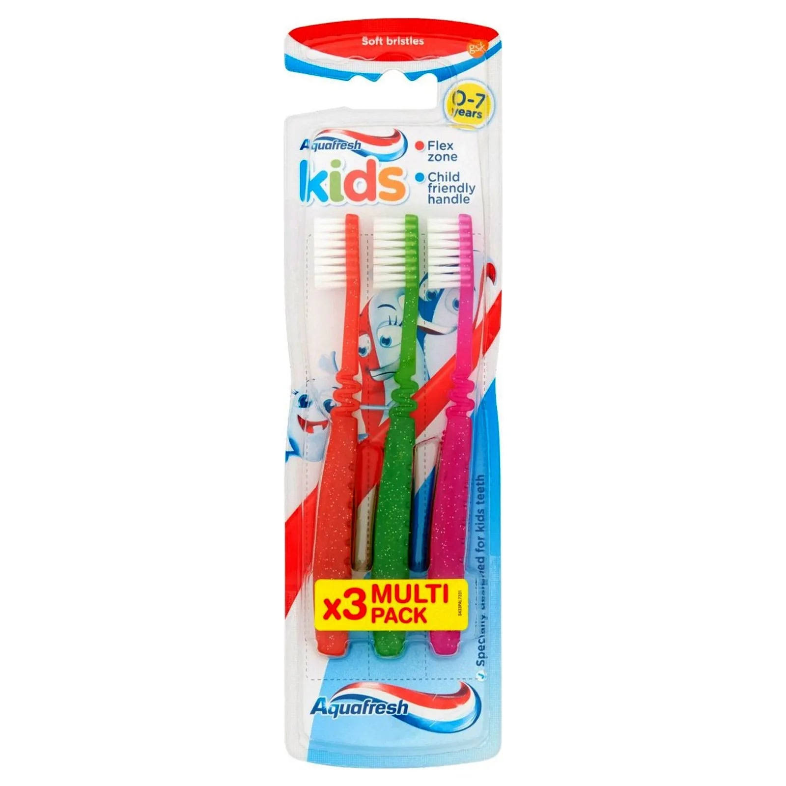 Aquafresh Kids Toothbrush 0-7 Years Soft Bristles 3 Pack