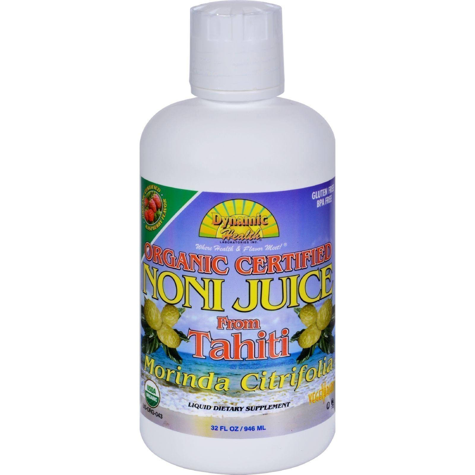 Dynamic Health Organic Certified Noni Fruit Juice - Raspberry, 32oz