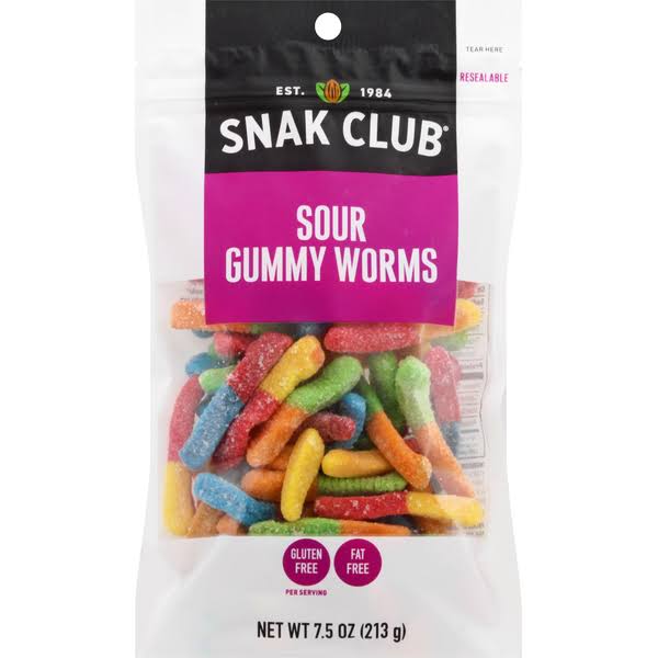 Snak Club Gummy Worms, Sour - 7.5 oz