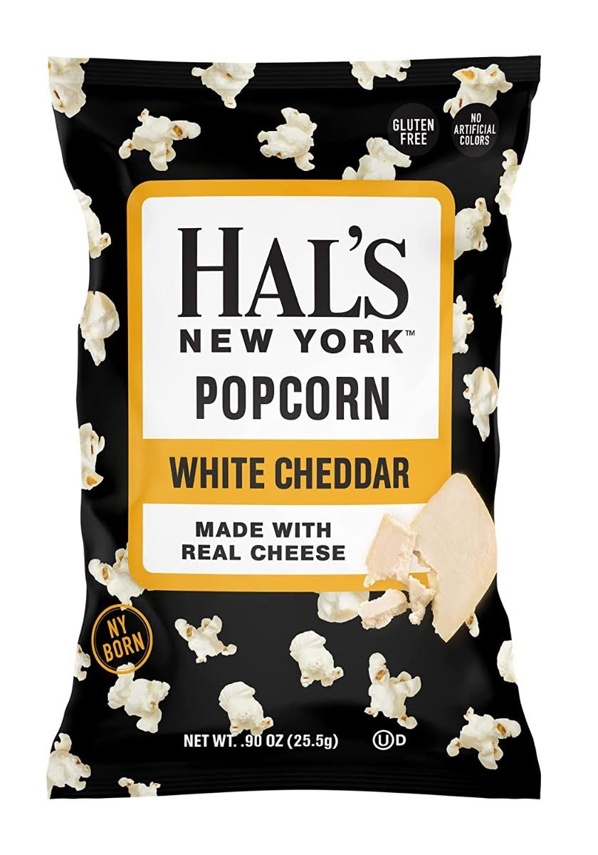 Hal's New York Popcorn, White Cheddar, 0.90oz (Pack of 24)