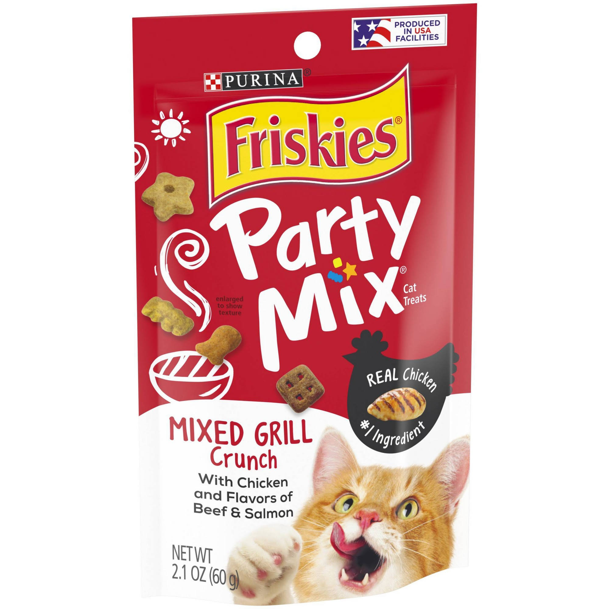 Friskies Party Mixed Grill Crunch Cat Treats - Chicken, Beef and Salmon Flavors, 2.1oz
