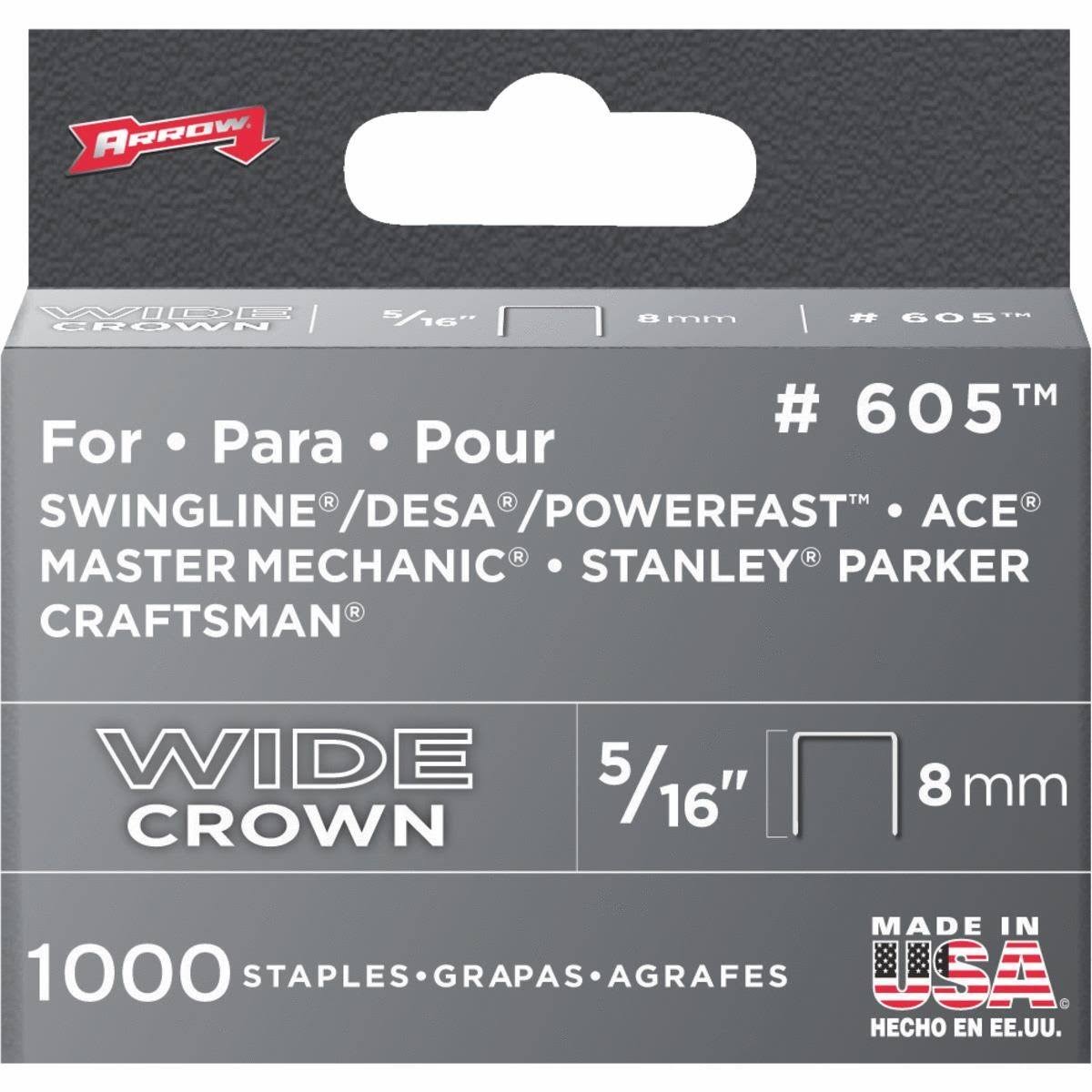 Arrow Fastener Wide Crown Staples - 8mm, 1000 Staples