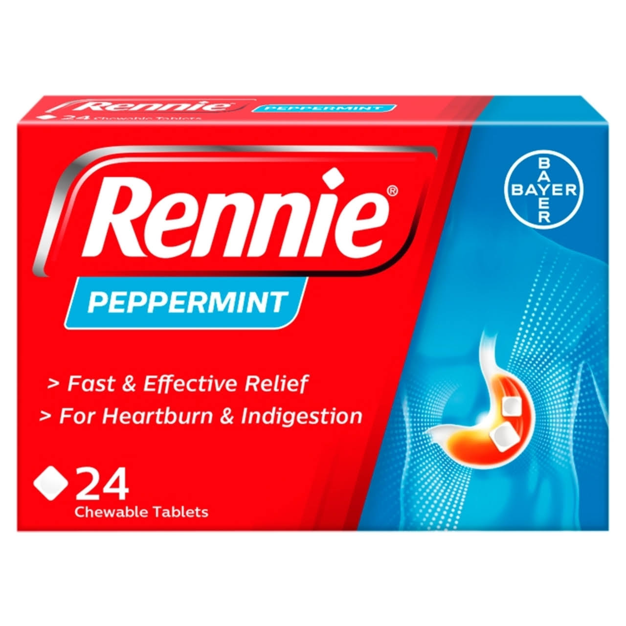 Rennie Indigestion and Heartburn Relief Chewable Tablets - Peppermint, 24 Tablets