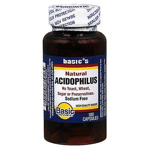 Basic Vitamins Natural Acidophilus Capsules, 100 Caps (Pack of 1)