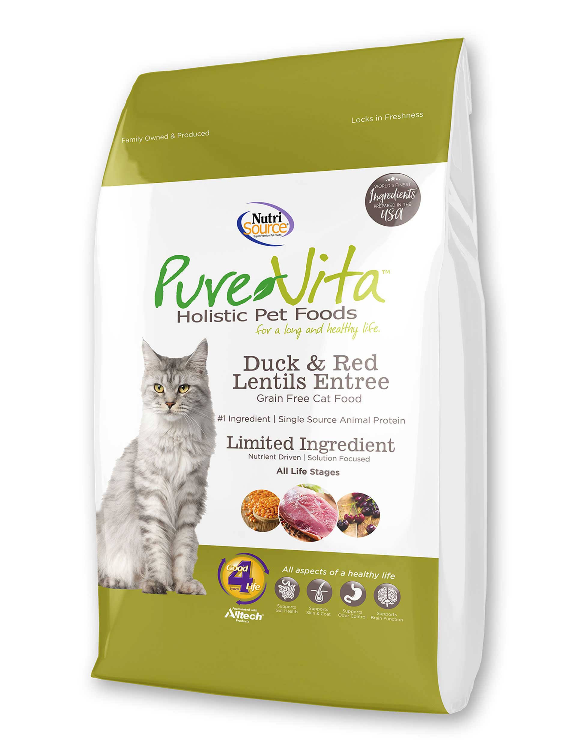 PureVita Grain Free Duck and Red lentils Dry Cat Food, 6.6-lb