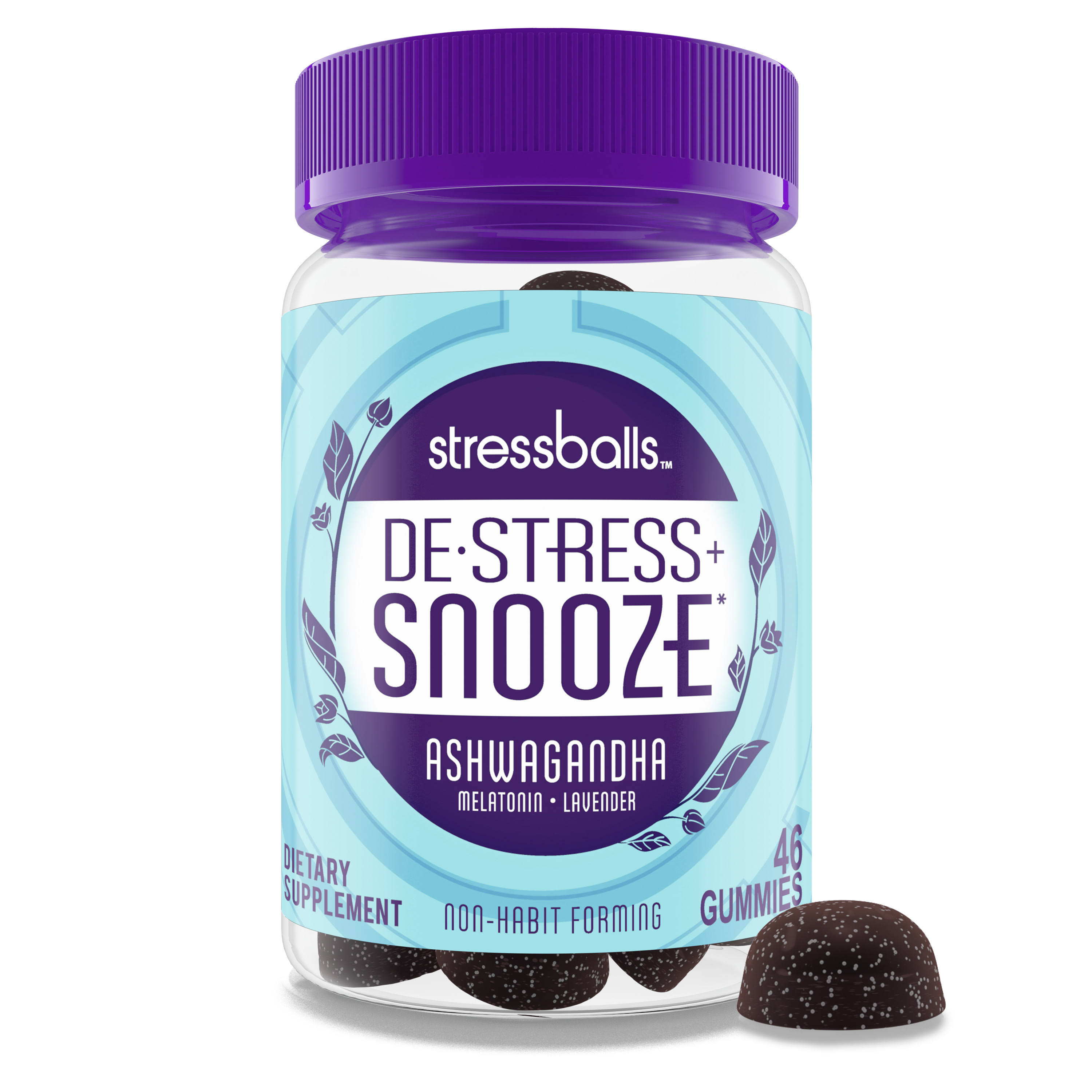 Stressballs De-Stress + Snooze, Gummies, Ashwagandha - 46 gummies