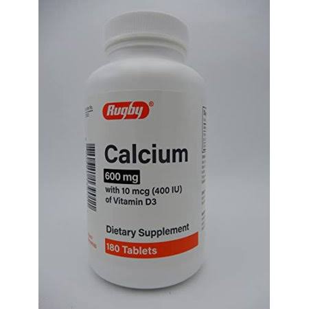 Rugby Calcium, 600 mg with D3 (400 IU) 180 Tablets Each (1 Pack)