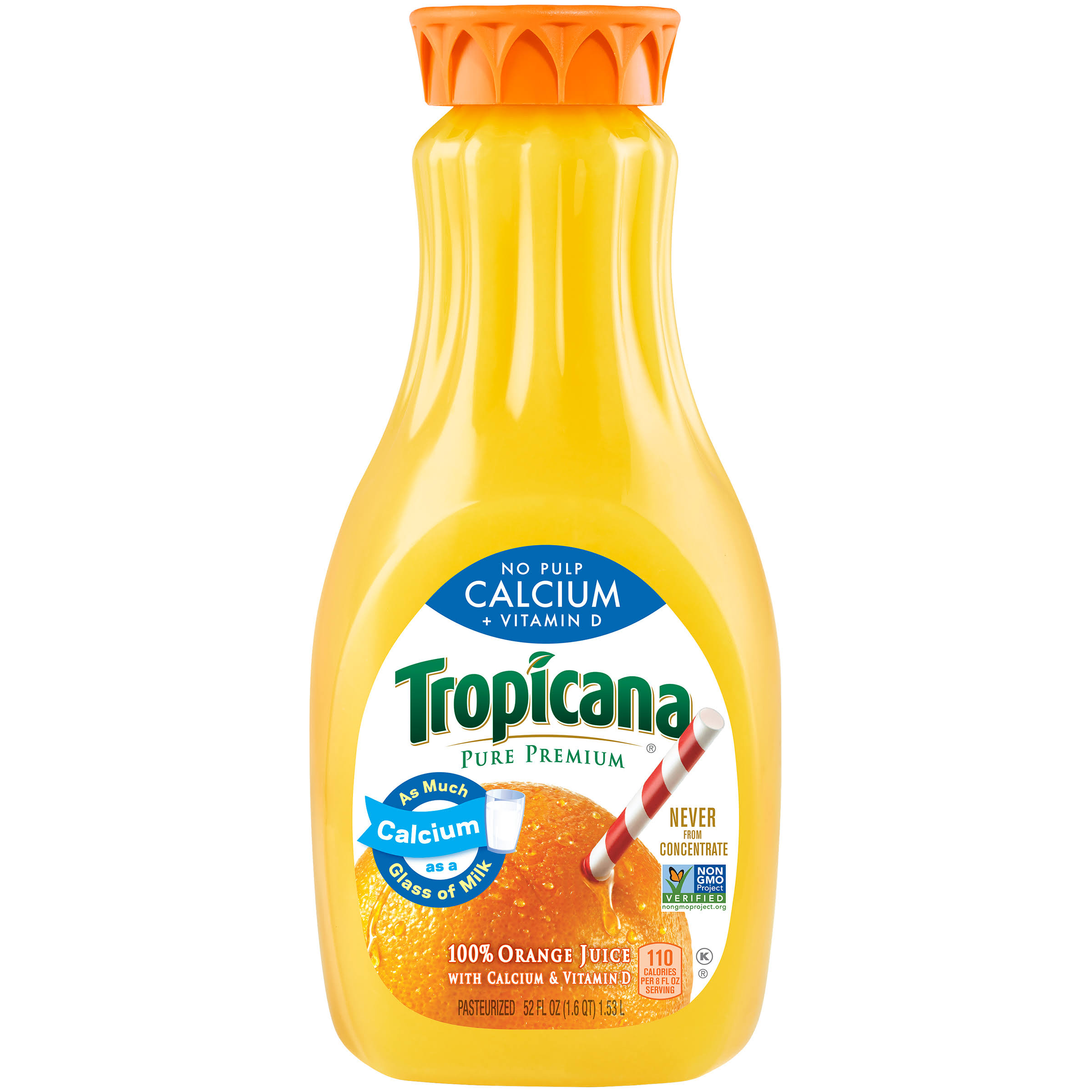 Tropicana Orange Juice, Calcium + Vitamin D, No Pulp - 52 fl oz
