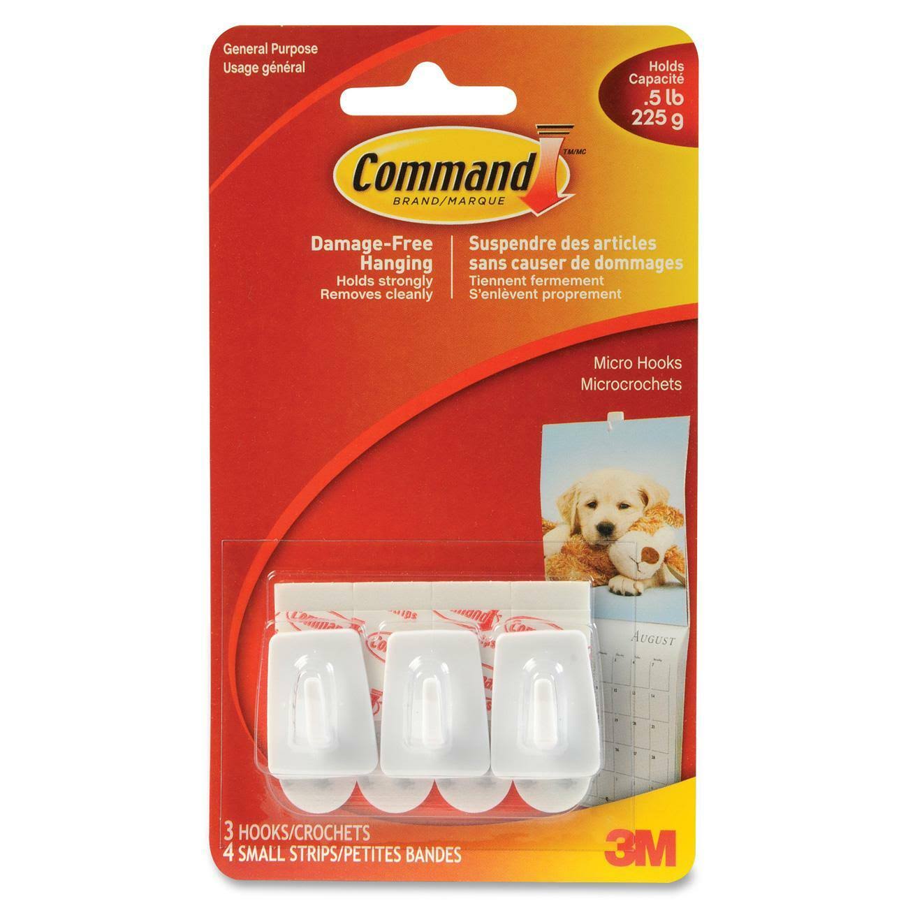 Commande 3 M Micro Crochets Bandes Dommages Free Hanging photo 1 x 3 hold up to 225 g 