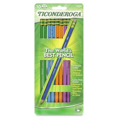 Ticonderoga 13932 Wood Pencil #2 Pencil Grade - Graphite Lead - Assorted Barrel - 10 / CD