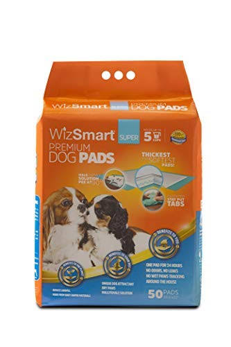 WizSmart All Day Dry Premium Dog and Puppy Training Pads, Made with Recycled Unused Baby Diapers and Eco Friendly Materials, Super 50 ct