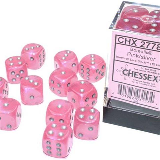 Chessex CHX 27784 Borealis Pink w/Silver Luminary D6