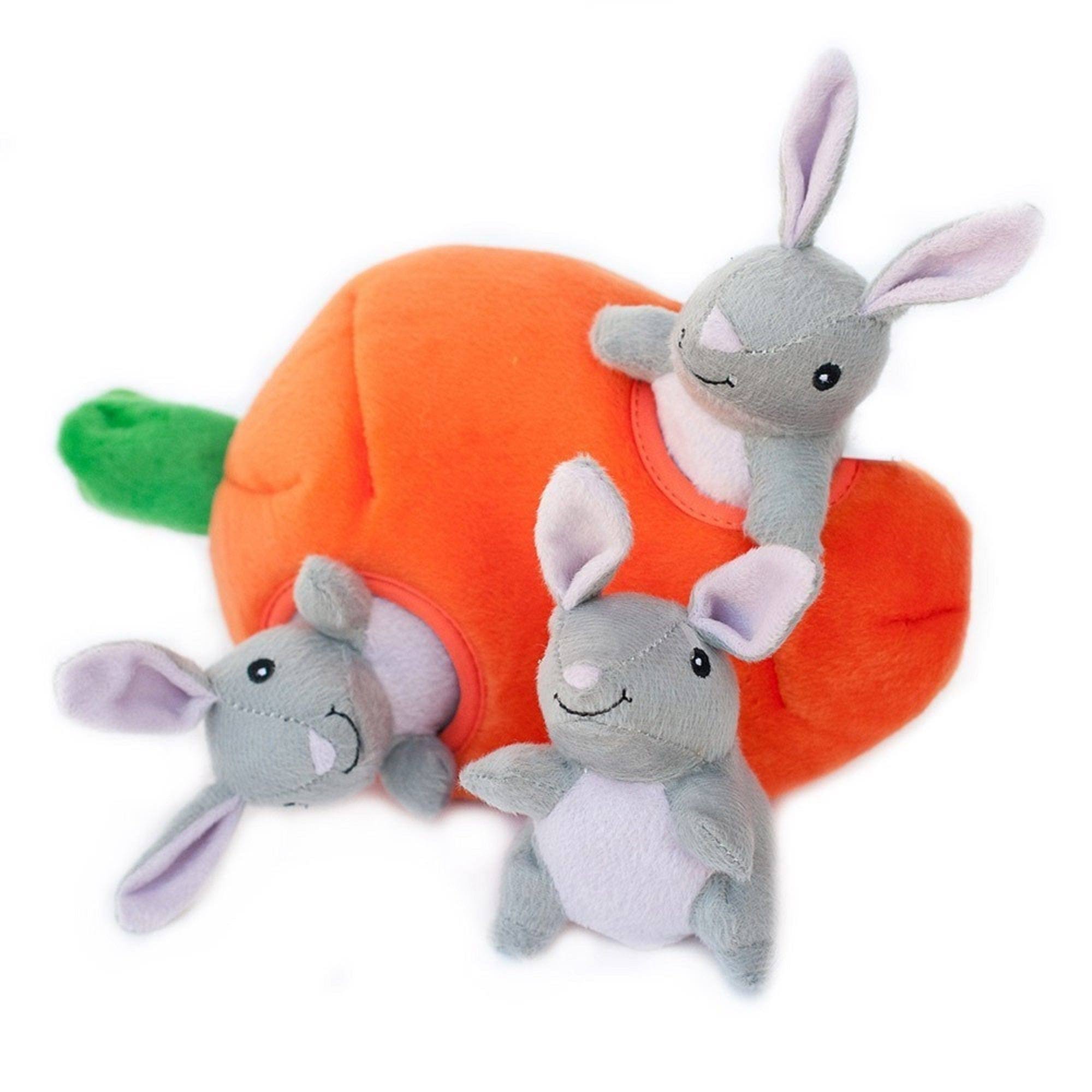 ZippyPaws Burrow Squeaky Hide and Seek Plush Dog Toy - Bunny 'n Carrot