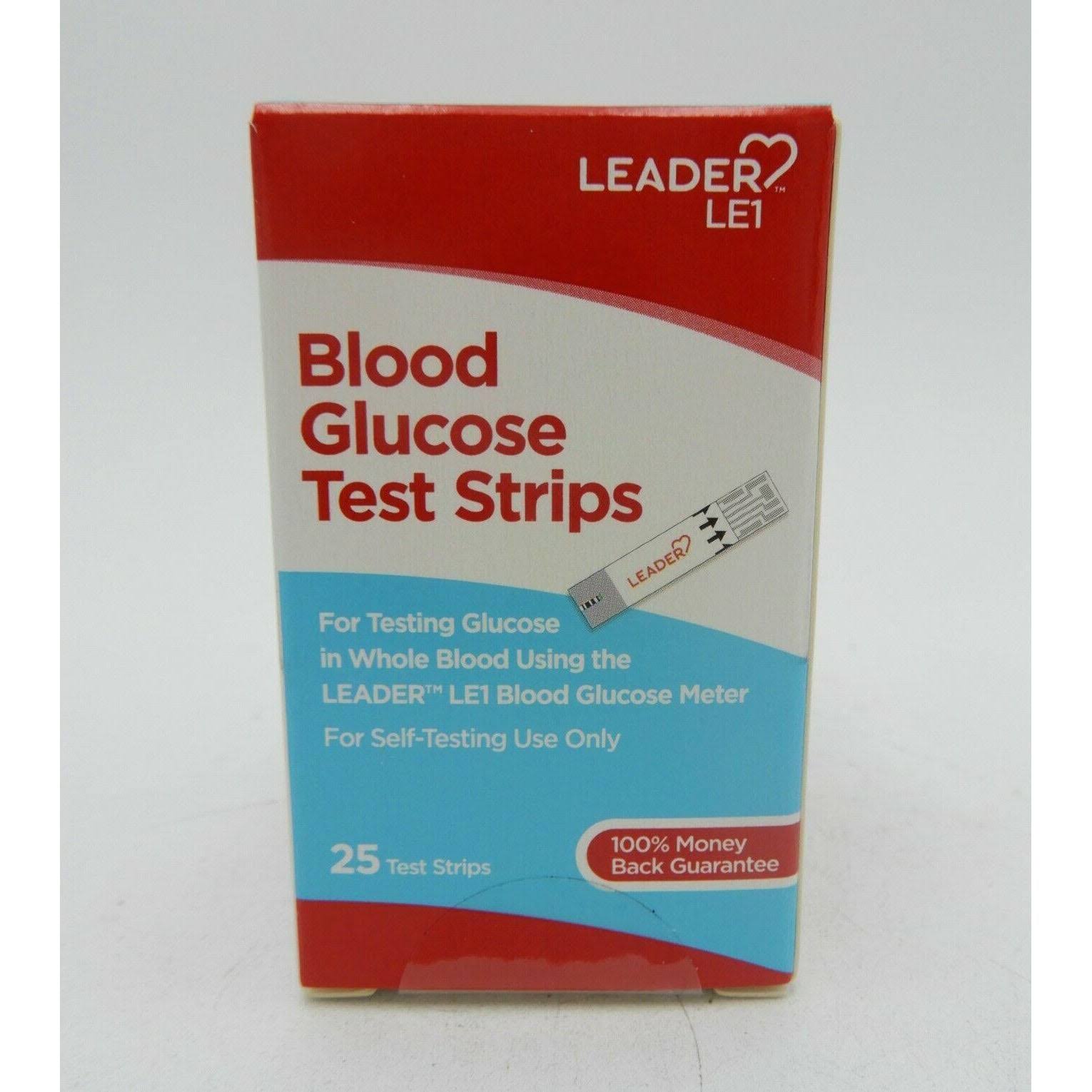 Leader Blood Glucose Test Strips, 25 Count