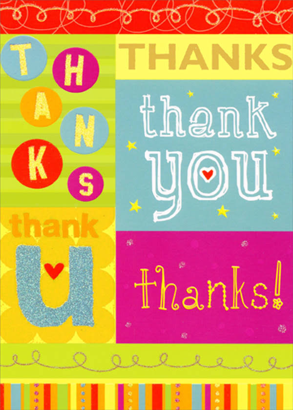 Designer Greetings Thanks, Thank U, Repeated Five Times Juvenile Thank You Card for Kid / Child, Size: 5 x 7