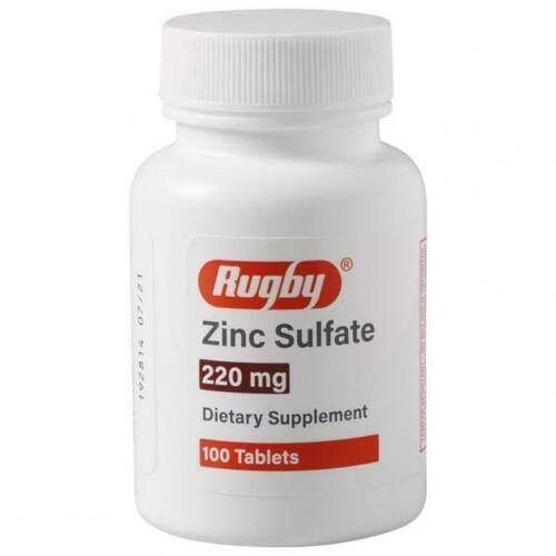 Rugby Zinc Sulfate 220mg Tablets Supplement 100 Count Bottle