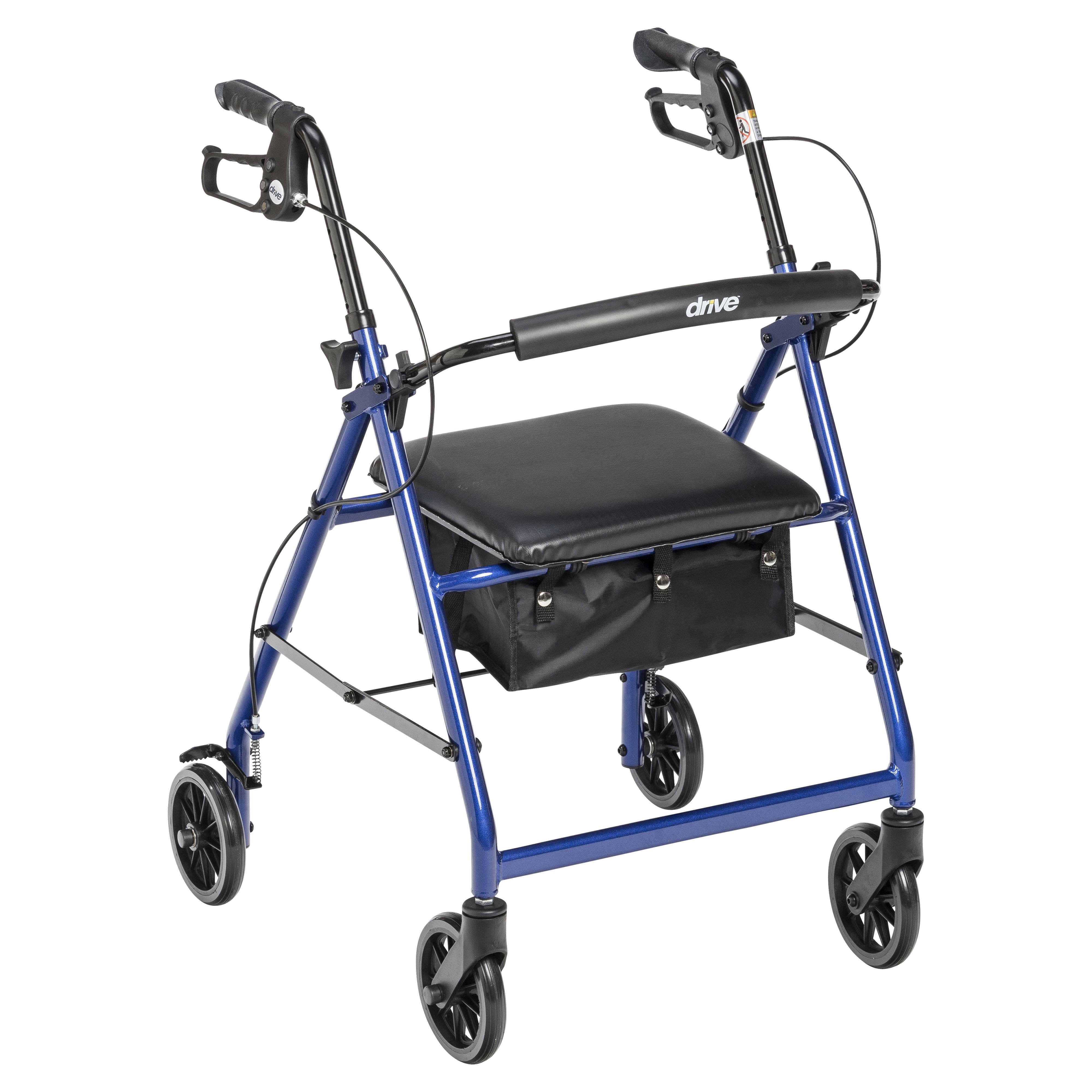 Drive Medical R726BL 4 Wheel Rollator Drive Walker - Folding Back and Padded Seat