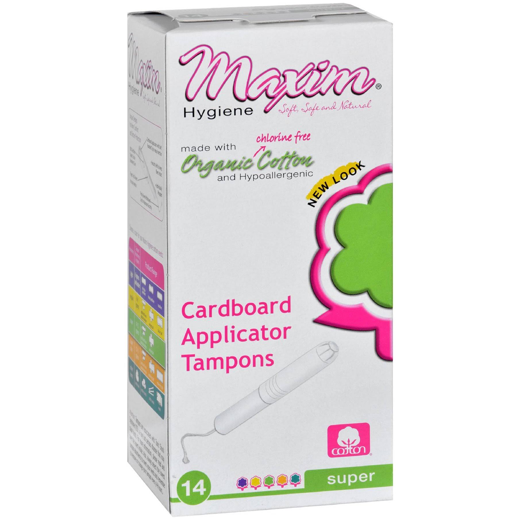 Maxim Hygiene Organic Cotton Tampons - Super, Cardboard Applicator, 14ct