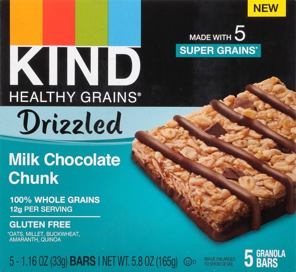 Kind Healthy Grains Granola Bars, Gluten Free, Drizzled, Milk Chocolate Chunk, 5 Pack - 5 pack, 1.16 oz bars