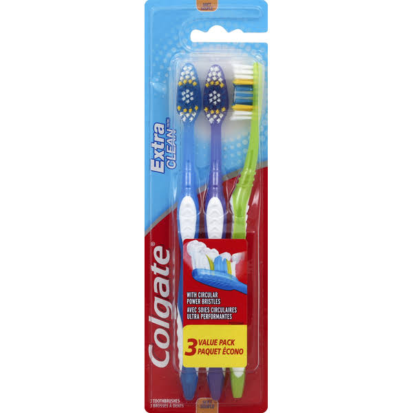 Colgate Extra Clean Toothbrushes - Full Head, Soft, 3pk