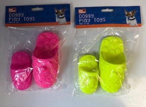 Squeaky Doggy Play Toy Slippers - Assorted Colours - Pack of 2
