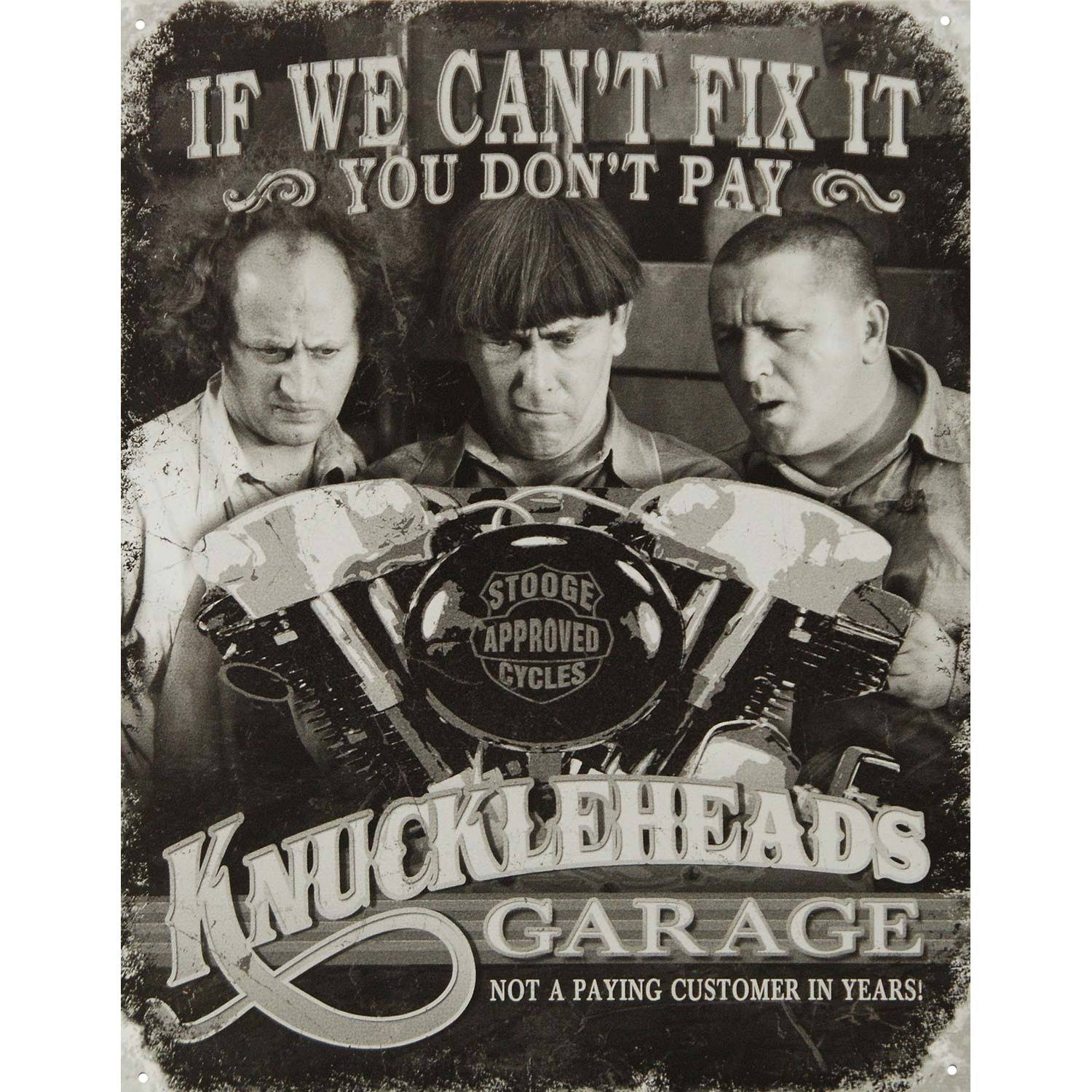 Desperate Enterprises Three Stooges Knuckleheads Garage Classic Tin Signs - 16" x 13", Multi-colored