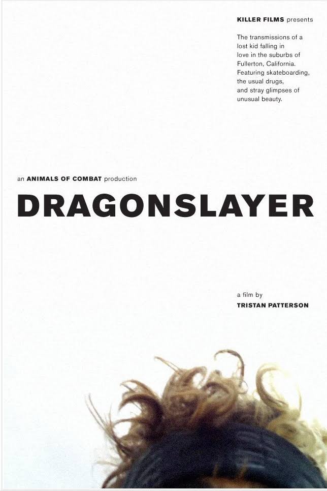 Poster for the movie 'DragonSlayer', in the bottom right corner of the image is a photo of the top half of a man's head.