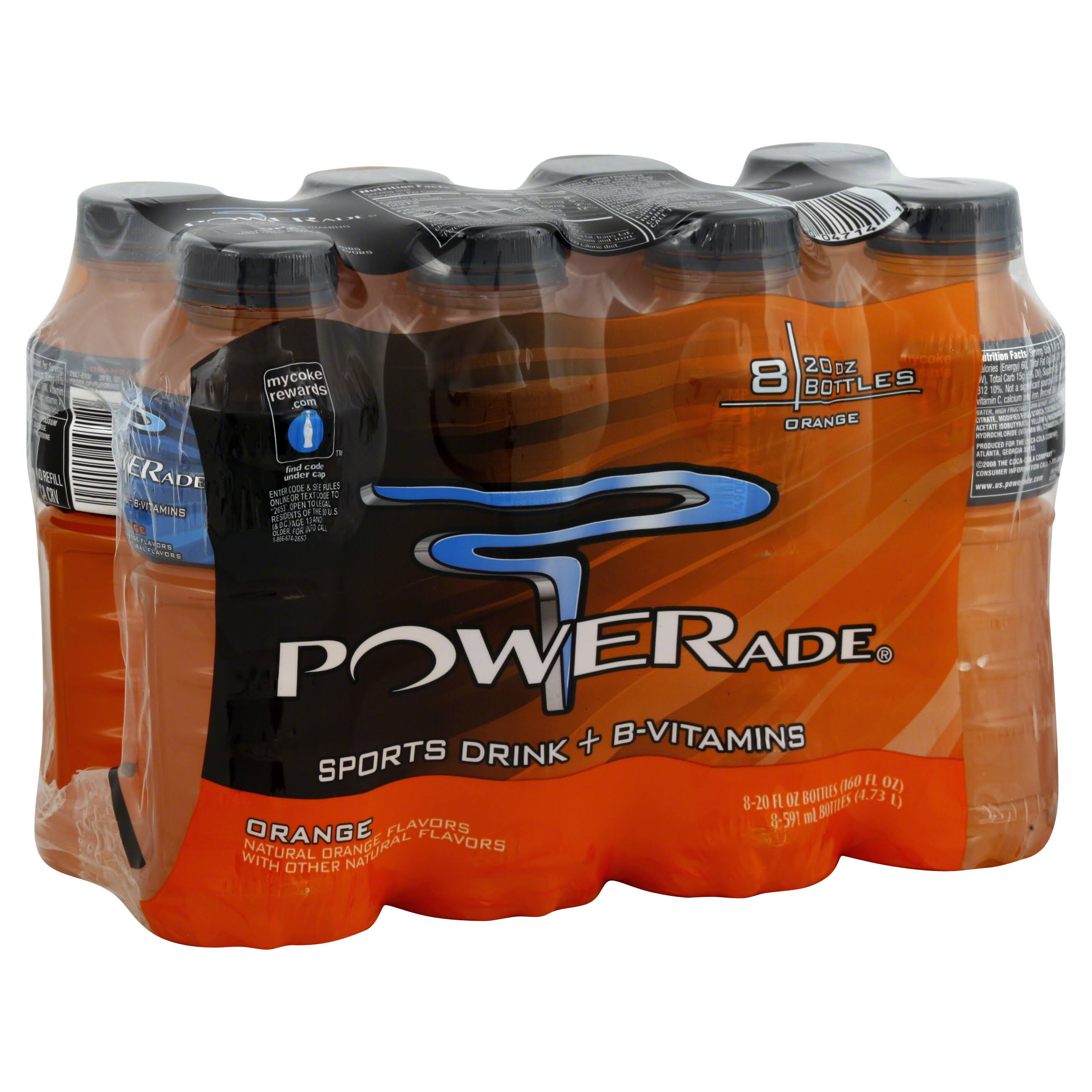 Powerade Sports Drink + B Vitamins, Orange - 8 pack, 20 fl oz bottles