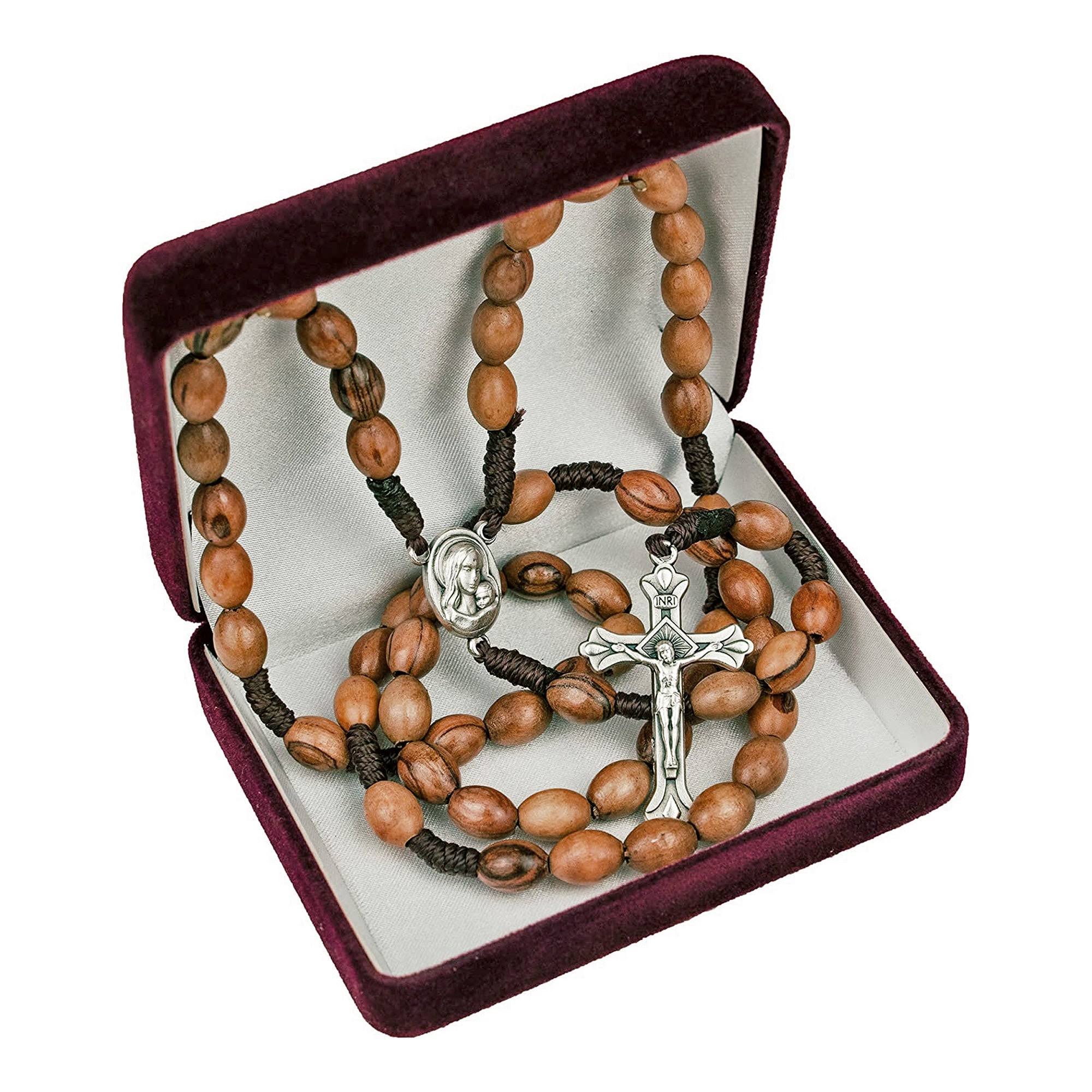 Virgin Mary and Baby Olive Wood Rosary, with Box