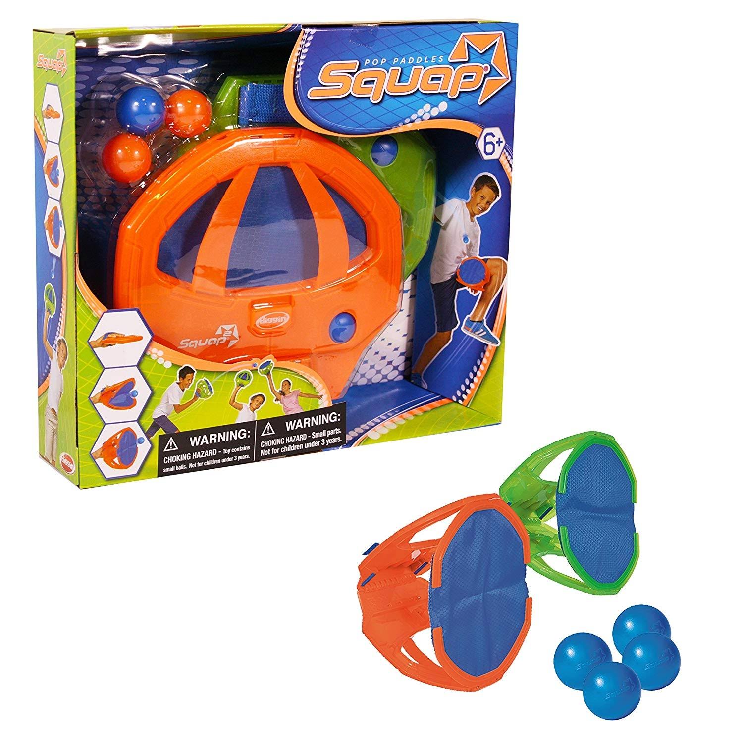 Diggin Squap Ball Toss Catch Game Set. 2 Paddle Mitts & 4 Balls