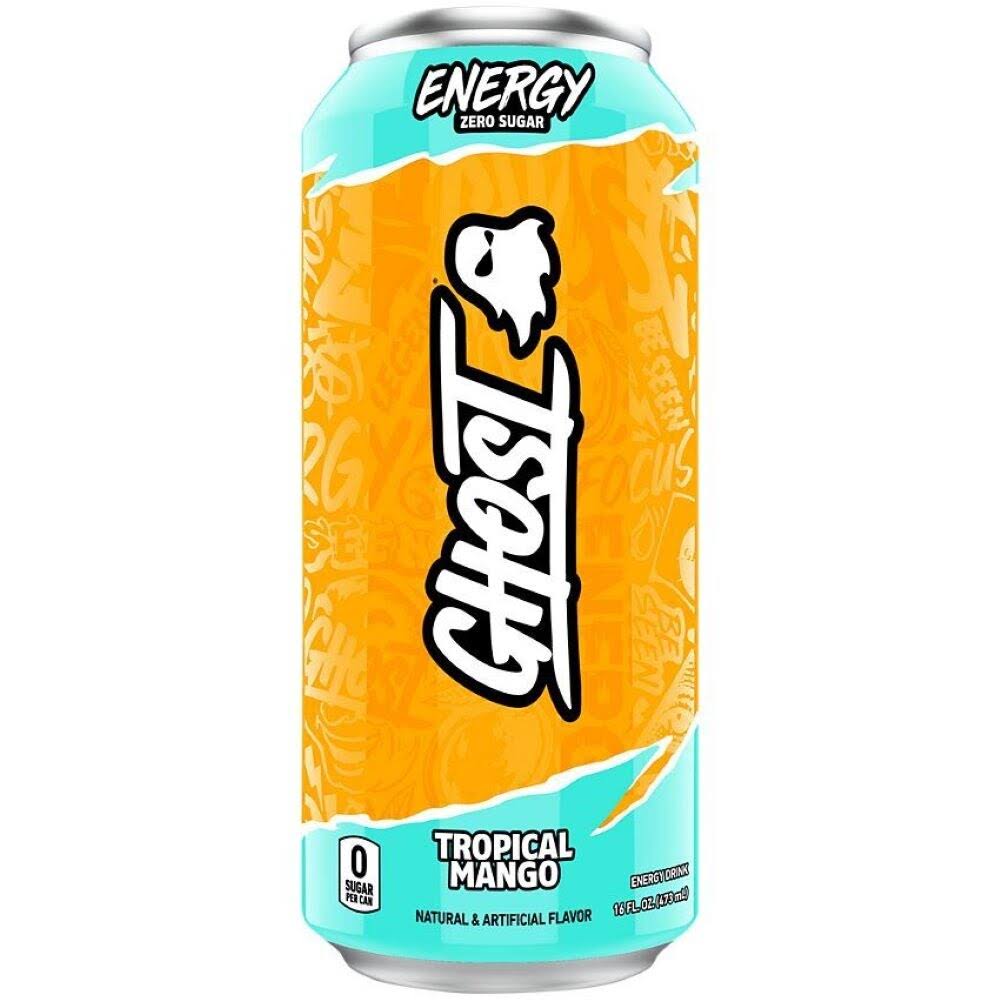 Ghost Energy Drink, Zero Sugar, Tropical Mango - 16 fl oz