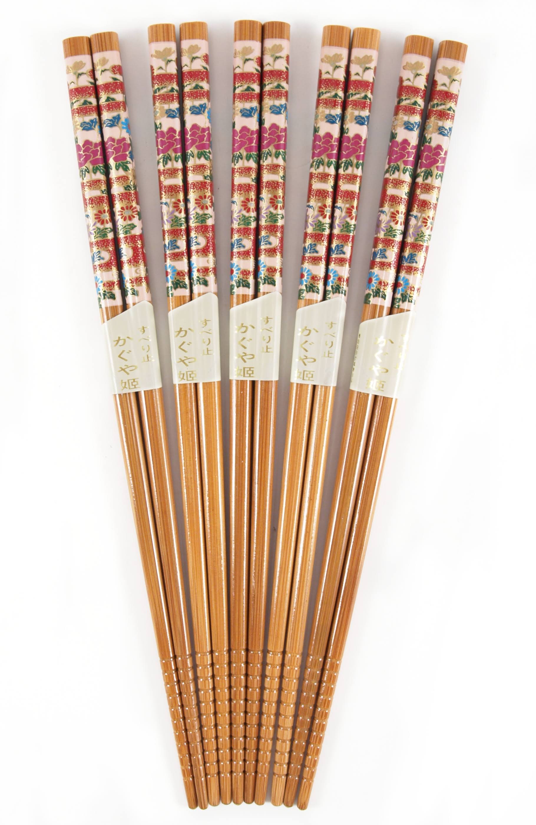 BigKitchen Flower Bamboo Design Wood Chopsticks Asian 5 Set