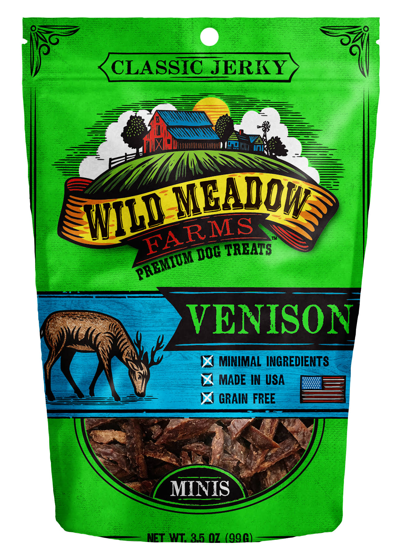 Wild Meadow Farms Classic Jerky Minis Venison Dog Treats, 3.5-oz