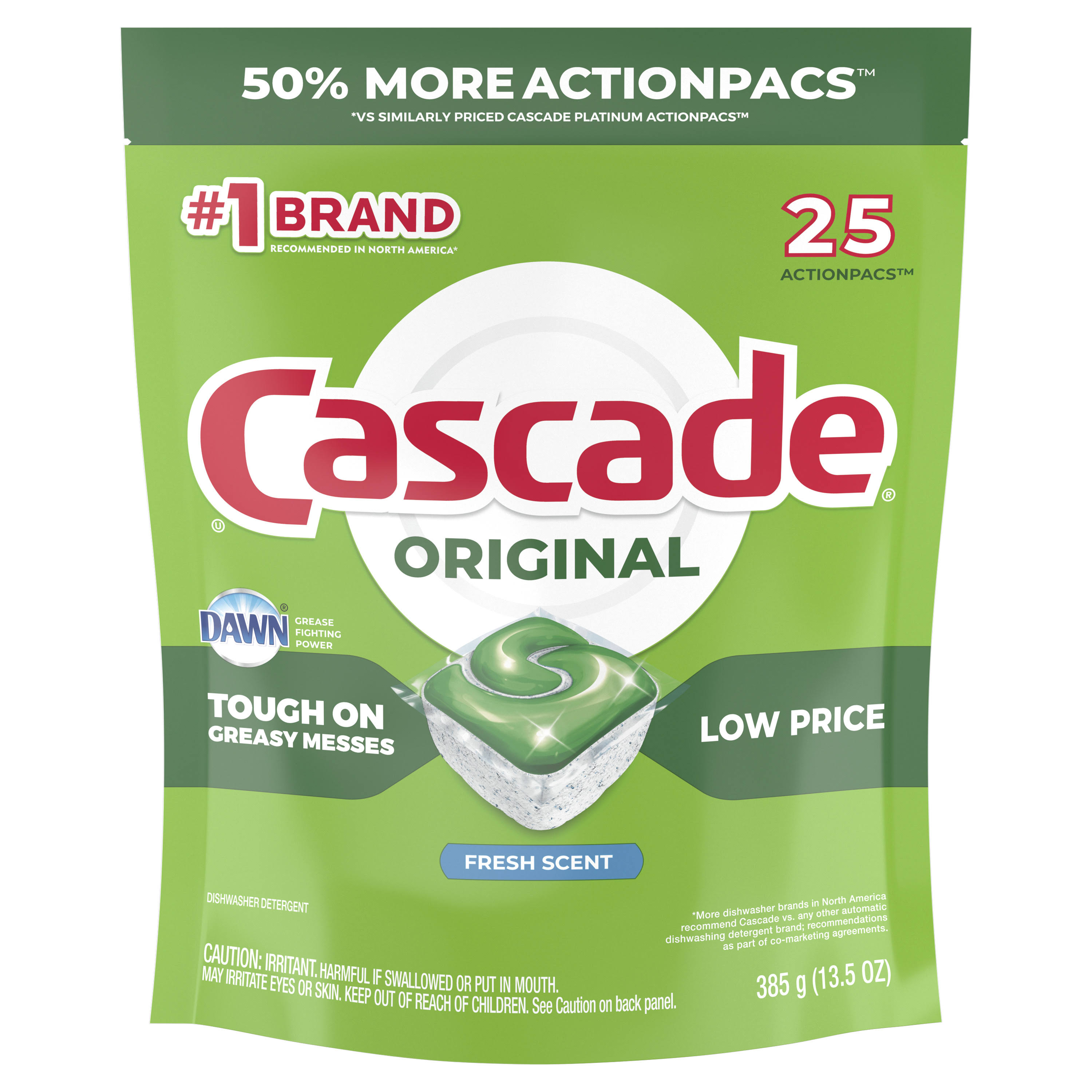 Cascade Actionpacs, Fresh Scent, 13.5 oz Bag, 25/Pack 80675PK