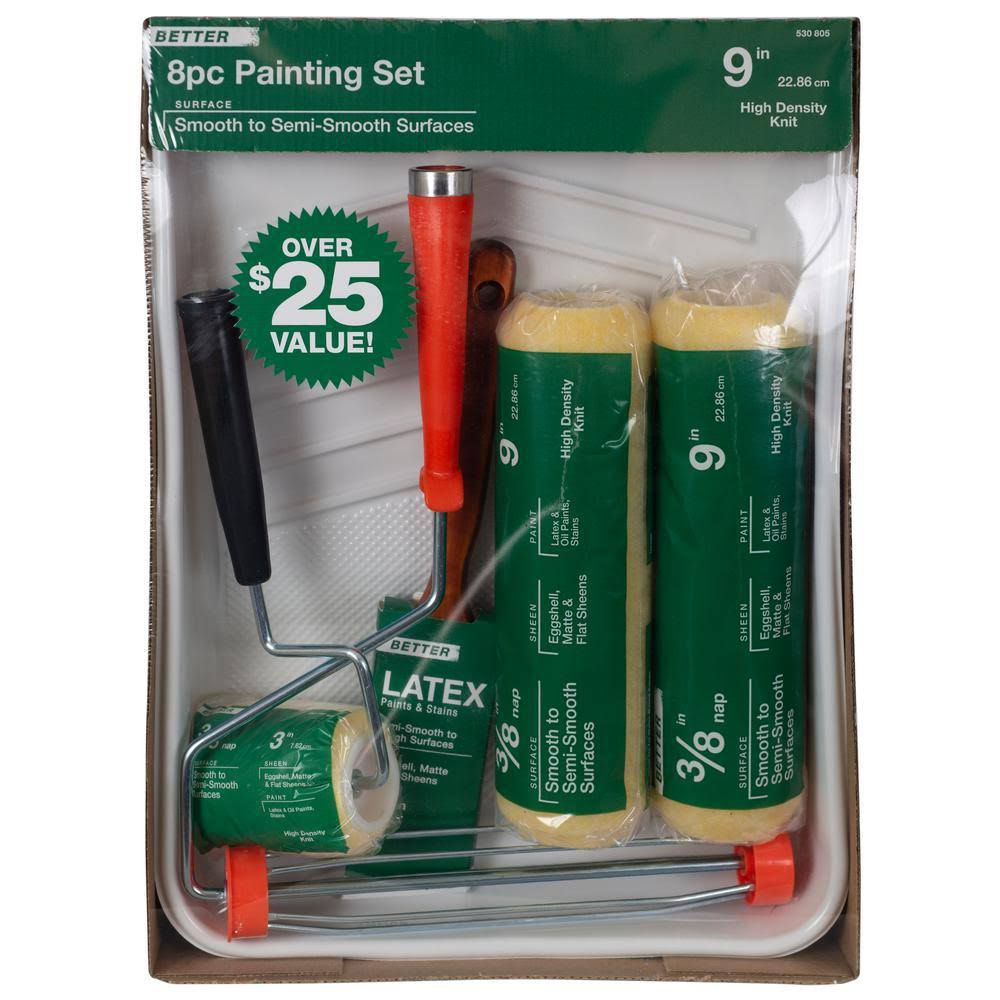 Linzer Paint Brush Metal Roller Tray Set Painting Tool Kit - 8 Piece