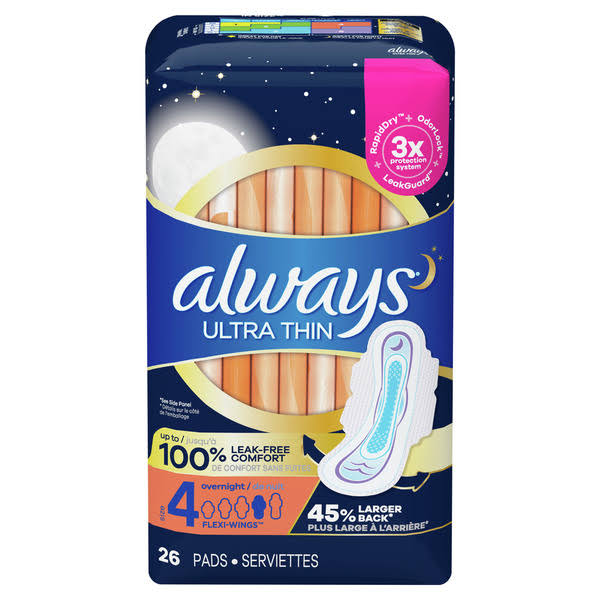 Always Ultra Thin Pads Unscented Size 4 OvernightWith Wings
