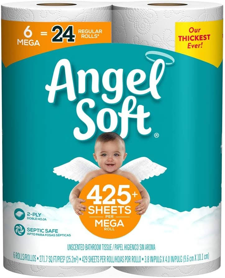 Angel Soft, Toilet Paper, Mega Rolls, 6 Count of 429 2-Ply Sheets per