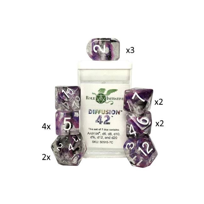 Set of 15 Polyhedral Dice Diffusion 42 with White Numbers 50515-FB