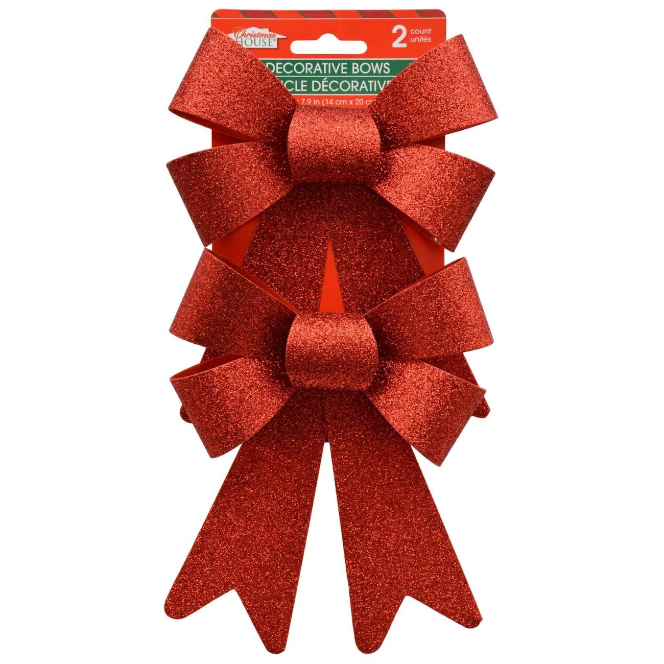 Christmas House Decorative Glittery Red Bows, 2-Ct. Packs