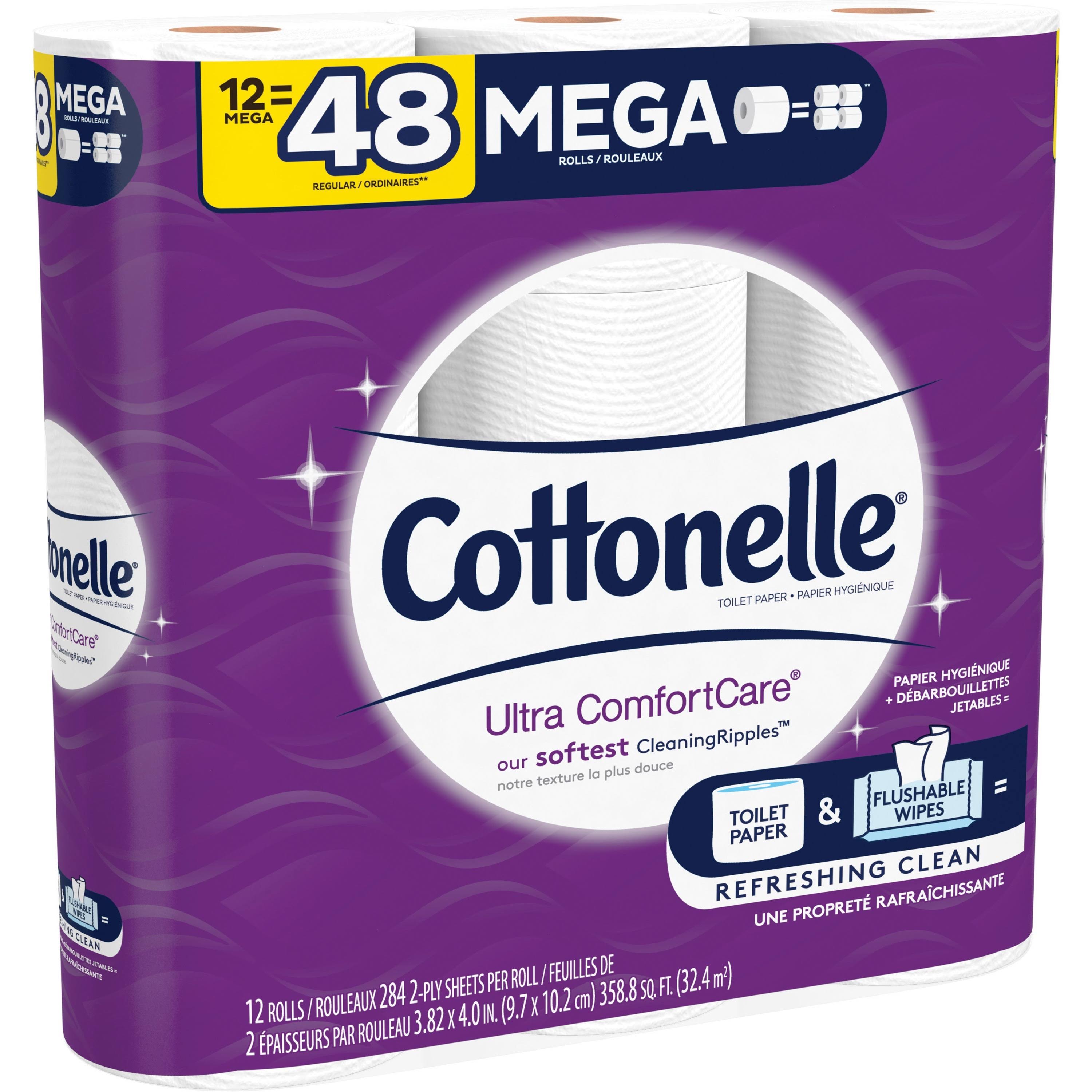 Cottonelle Ultra ComfortCare Toilet Paper, Mega Roll, 2-Ply - 12 rolls