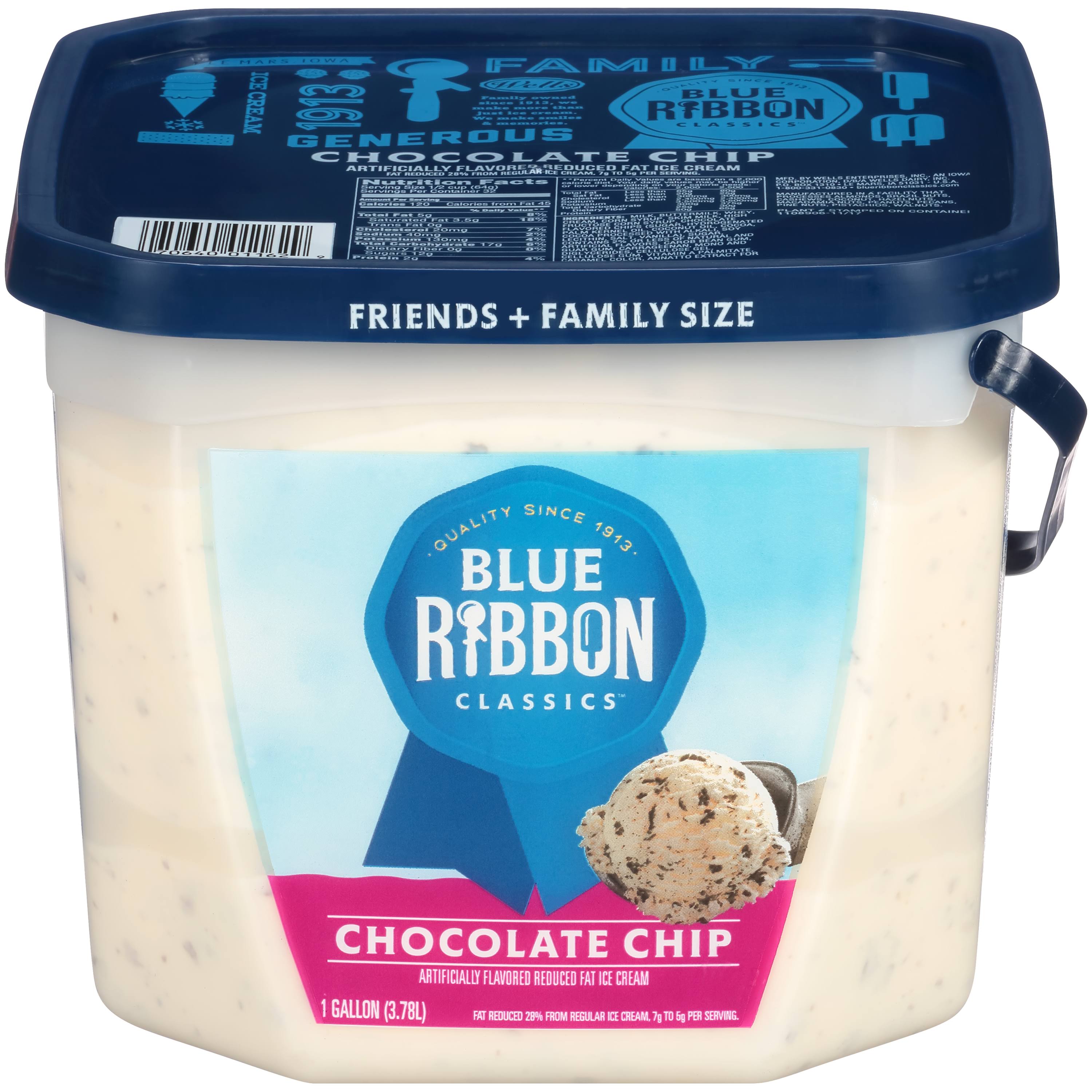 Blue Ribbon Classics Reduce Fat Vanilla Ice Cream - Chocolate Chip, 1gal