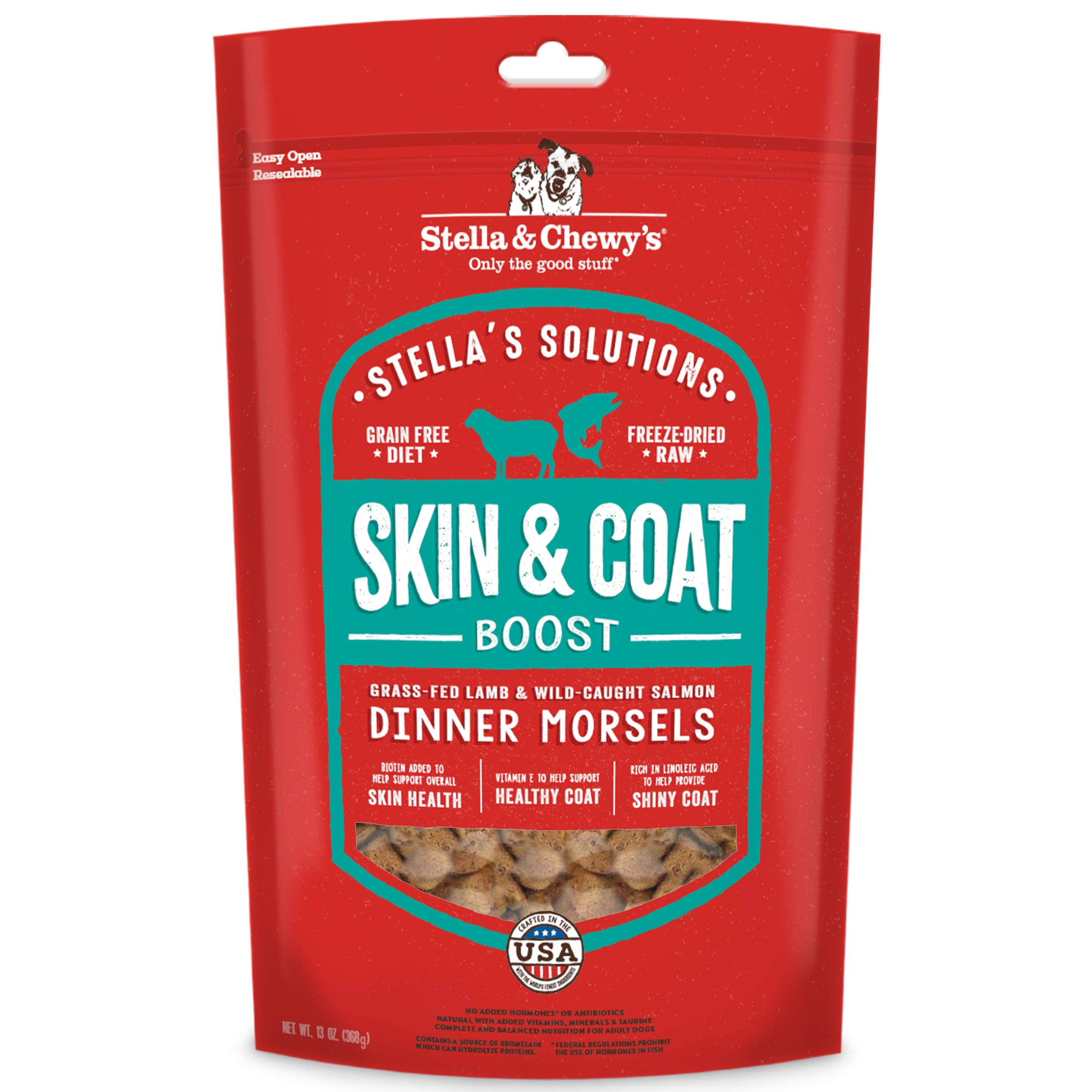 Stella & Chewy’s – Stella’s Solutions Skin & Coat Boost – Grass-Fed Lamb & Wild-Caught Salmon Dinner Morsels – Freeze-Dried Raw, Protein Rich, Grain